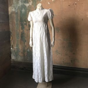 Vintage 70s empire waist white lace dress VTG
